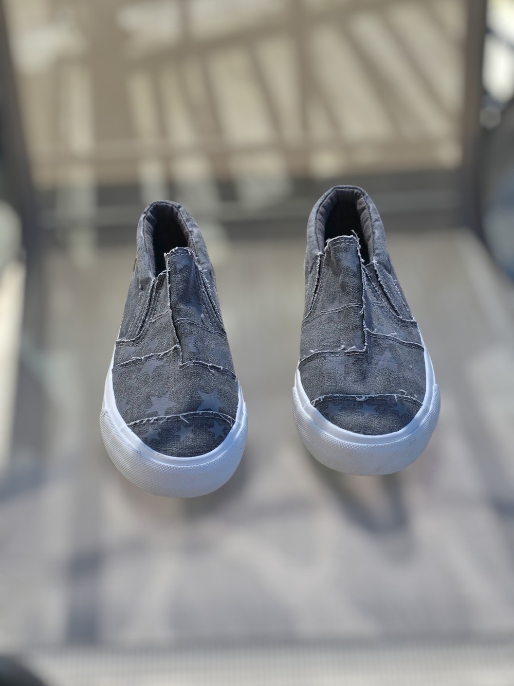 Women’s Slip-On Distressed Canvas Sneakers in Gray with White Sole